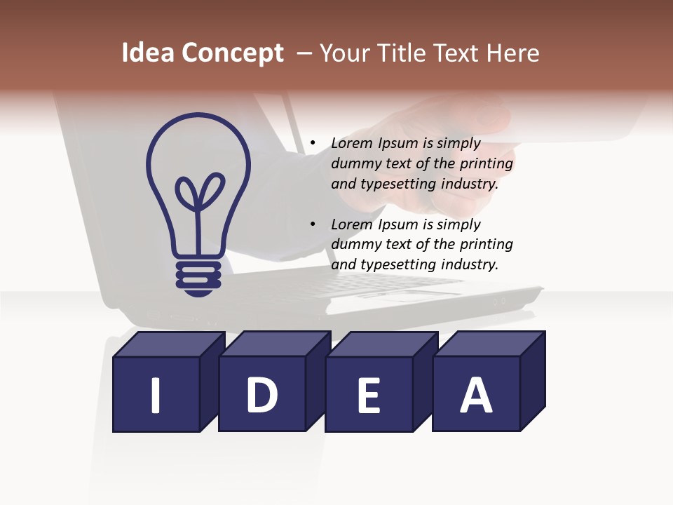 A Black Laptop Computer With A Hand And Card PowerPoint Template