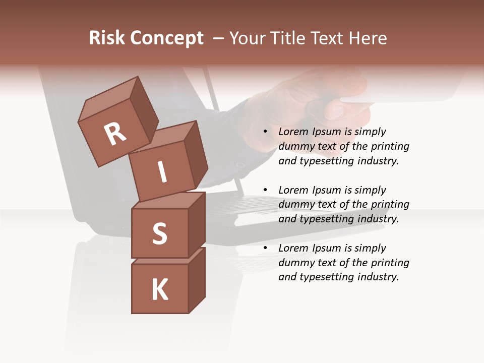 A Black Laptop Computer With A Hand And Card PowerPoint Template