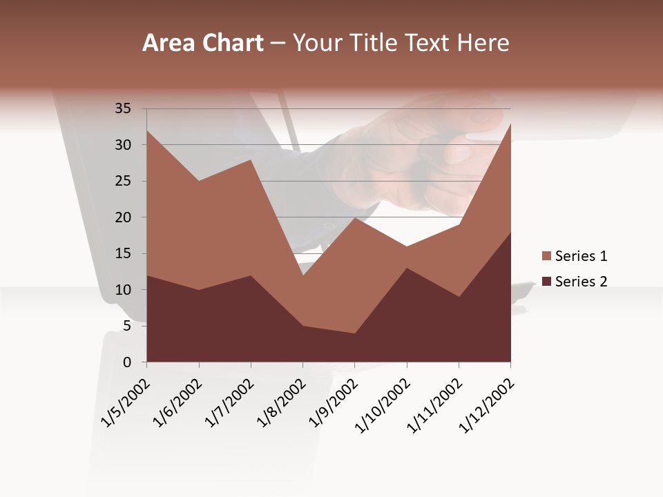 A Black Laptop Computer With A Hand And Card PowerPoint Template