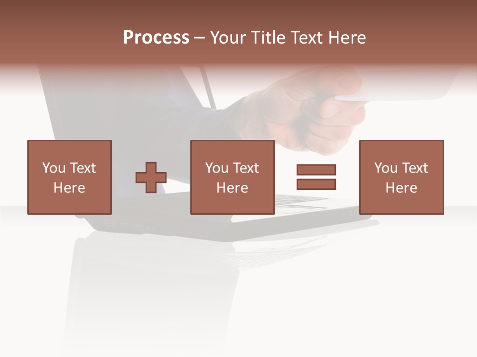 A Black Laptop Computer With A Hand And Card PowerPoint Template