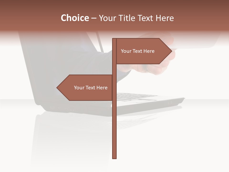 A Black Laptop Computer With A Hand And Card PowerPoint Template