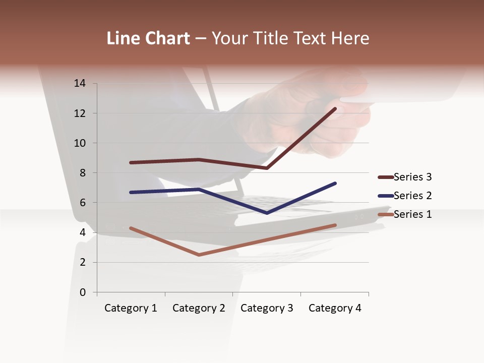 A Black Laptop Computer With A Hand And Card PowerPoint Template