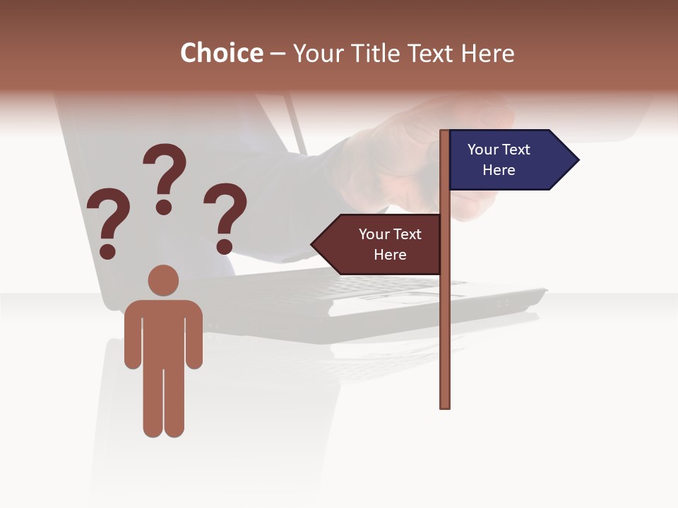 A Black Laptop Computer With A Hand And Card PowerPoint Template