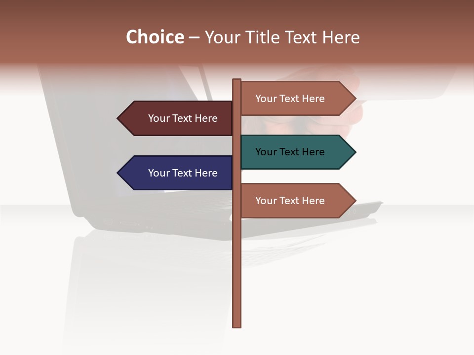 A Black Laptop Computer With A Hand And Card PowerPoint Template