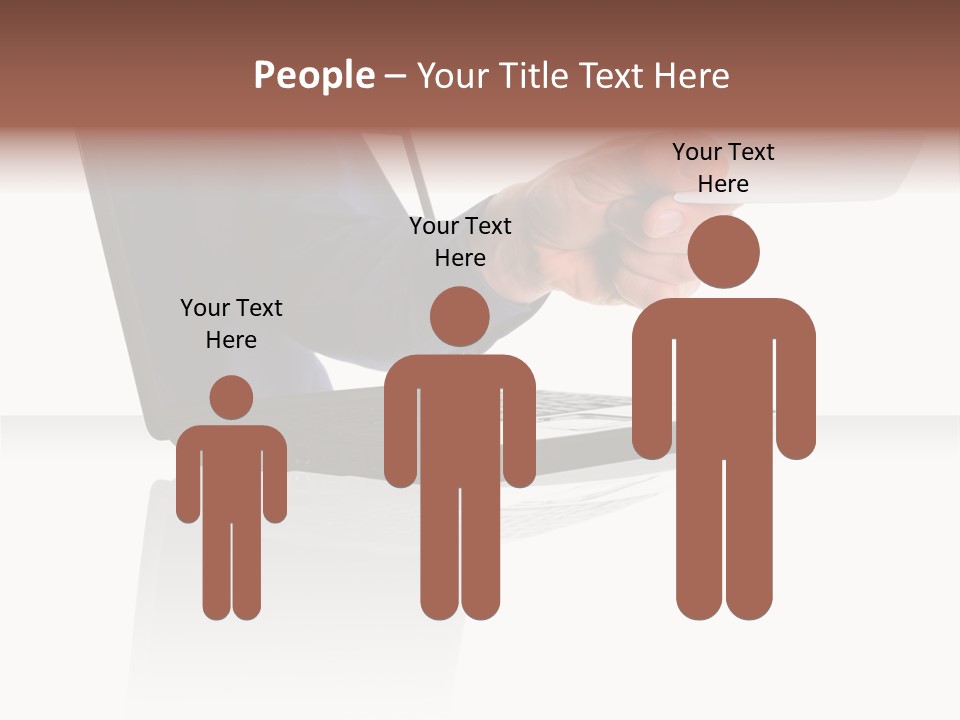 A Black Laptop Computer With A Hand And Card PowerPoint Template