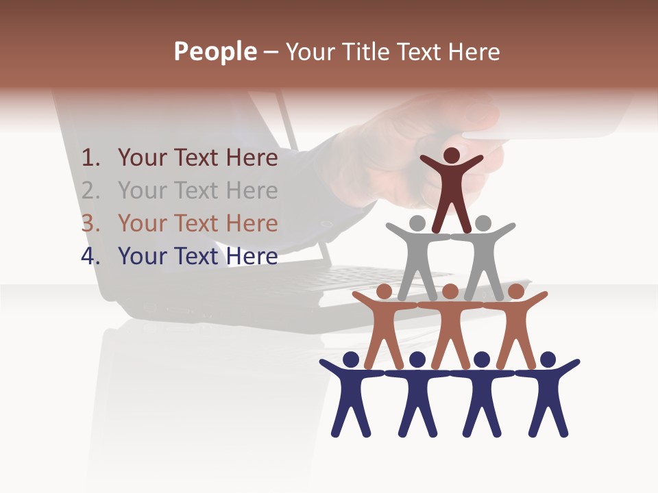 A Black Laptop Computer With A Hand And Card PowerPoint Template