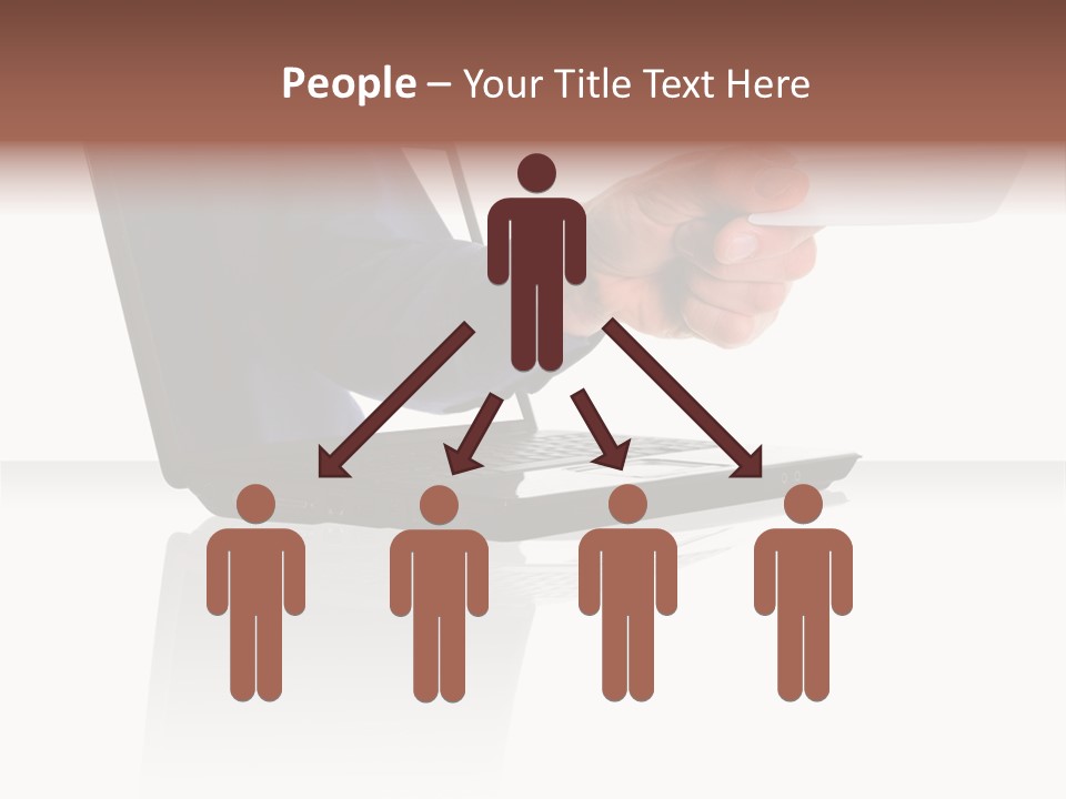 A Black Laptop Computer With A Hand And Card PowerPoint Template