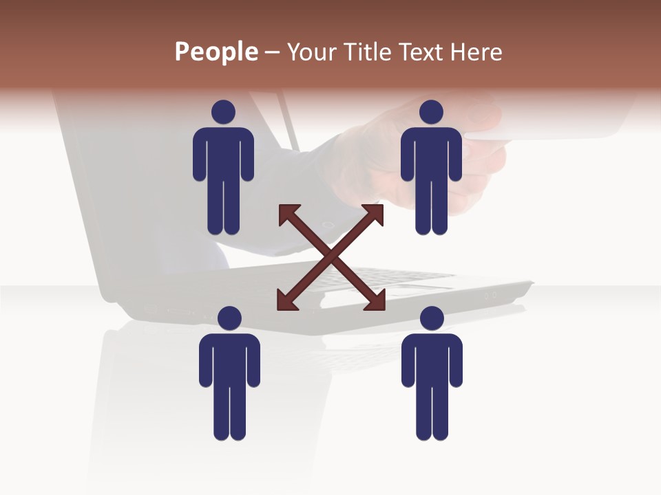 A Black Laptop Computer With A Hand And Card PowerPoint Template