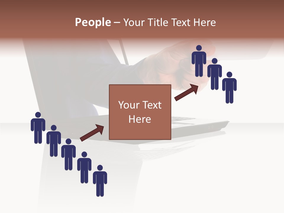 A Black Laptop Computer With A Hand And Card PowerPoint Template