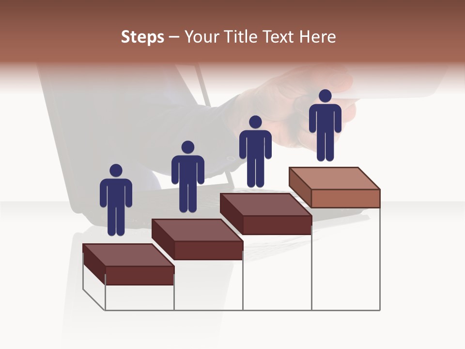 A Black Laptop Computer With A Hand And Card PowerPoint Template