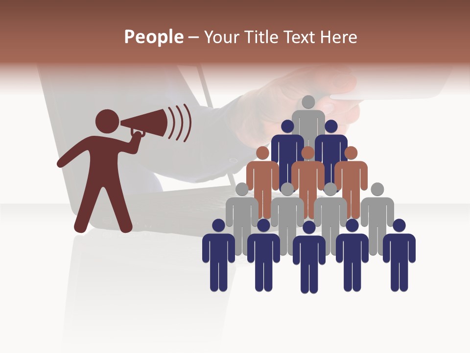 A Black Laptop Computer With A Hand And Card PowerPoint Template