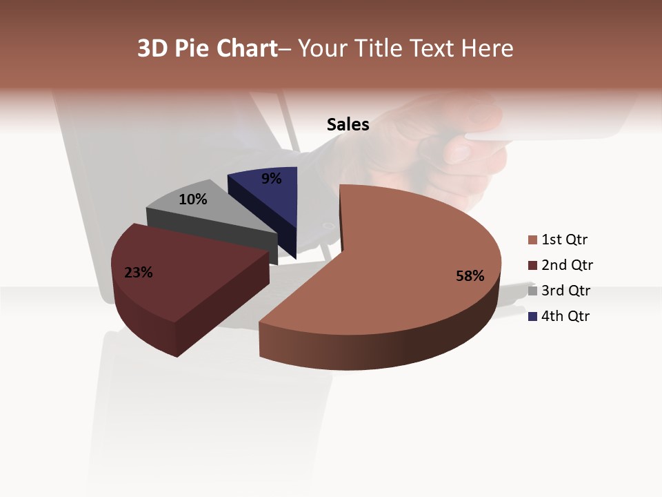 A Black Laptop Computer With A Hand And Card PowerPoint Template