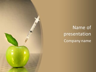 Close-Up Of Syringe In Green Apple PowerPoint Template