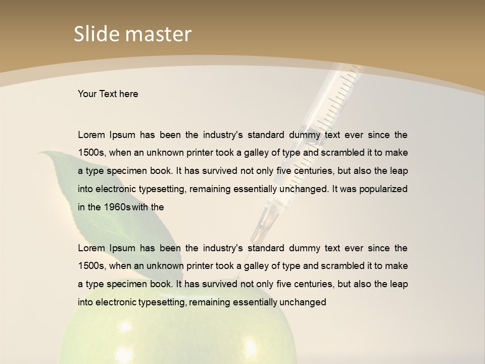 Close-Up Of Syringe In Green Apple PowerPoint Template
