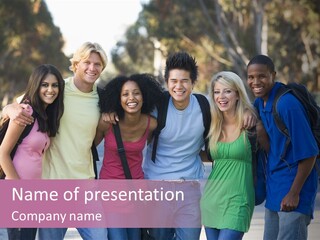 Group Of Six Young Firneds Having Fun Outside PowerPoint Template