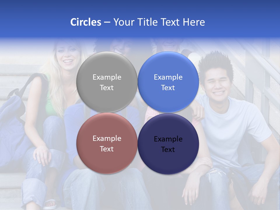Group Of Six Students Outside Sitting On Steps PowerPoint Template