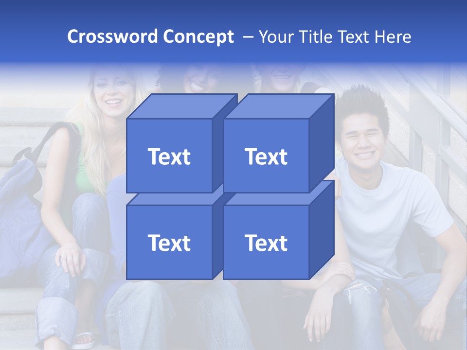 Group Of Six Students Outside Sitting On Steps PowerPoint Template