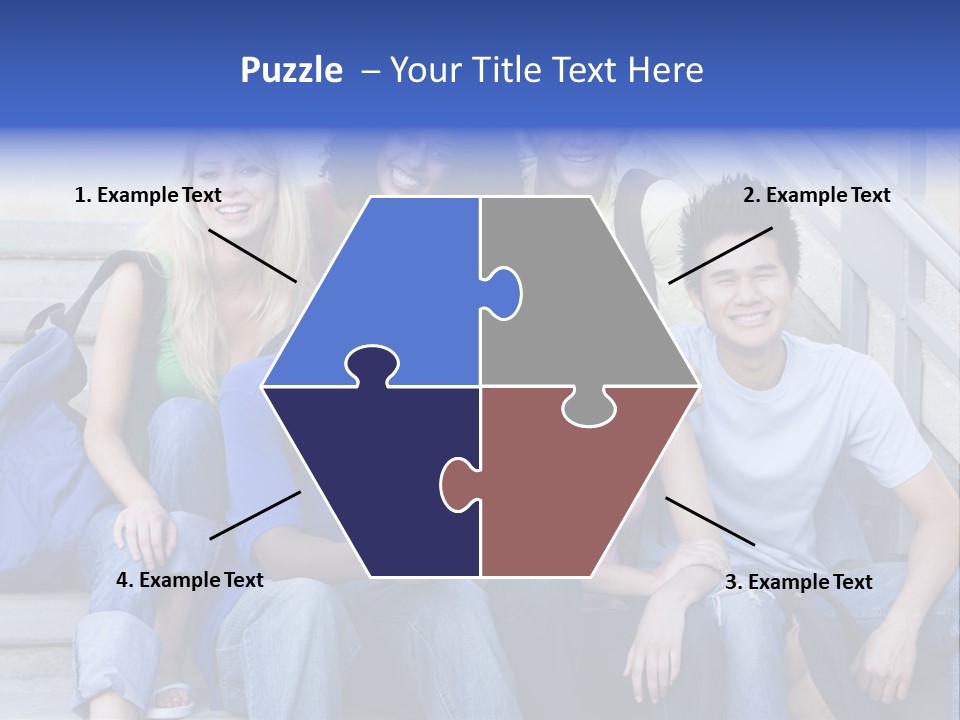 Group Of Six Students Outside Sitting On Steps PowerPoint Template