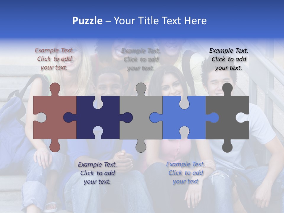 Group Of Six Students Outside Sitting On Steps PowerPoint Template