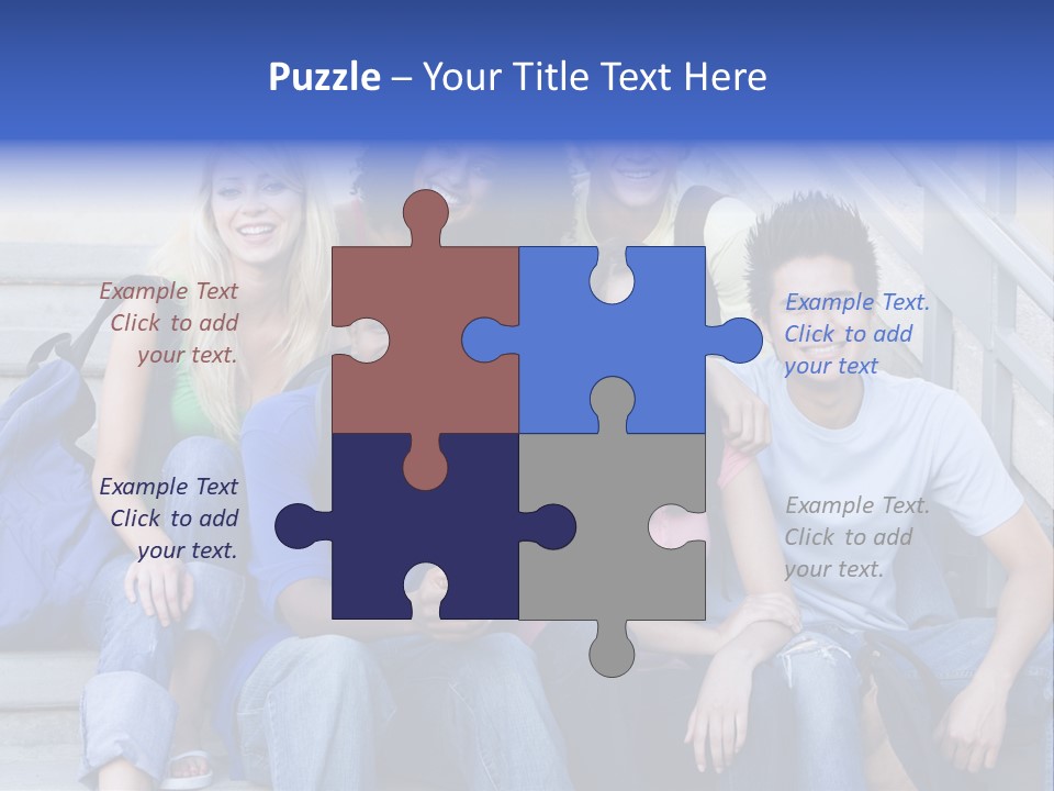 Group Of Six Students Outside Sitting On Steps PowerPoint Template