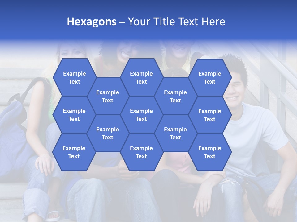 Group Of Six Students Outside Sitting On Steps PowerPoint Template