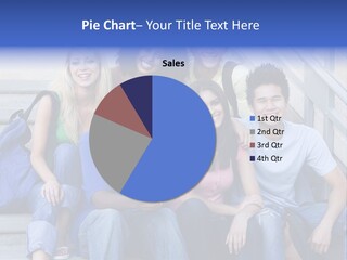 Group Of Six Students Outside Sitting On Steps PowerPoint Template