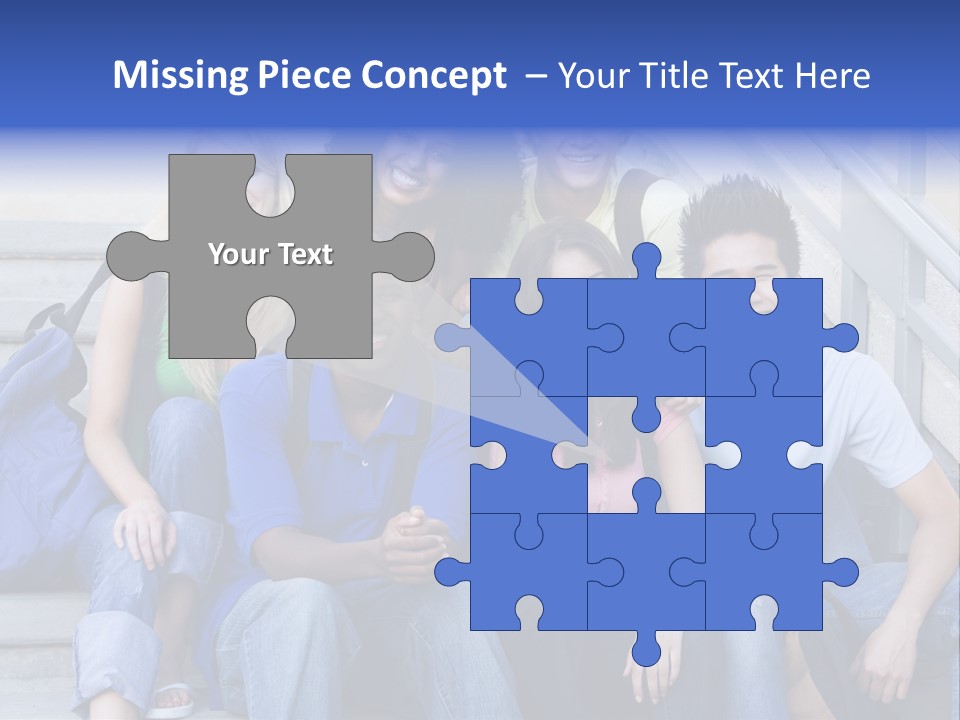 Group Of Six Students Outside Sitting On Steps PowerPoint Template