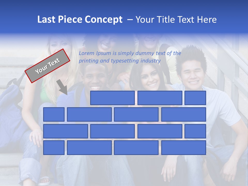 Group Of Six Students Outside Sitting On Steps PowerPoint Template
