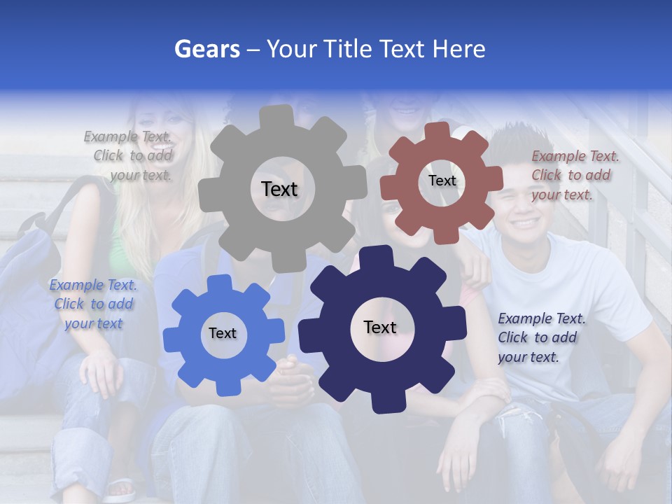 Group Of Six Students Outside Sitting On Steps PowerPoint Template
