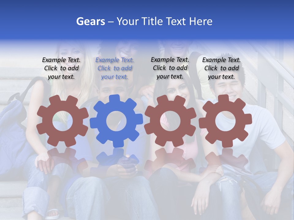 Group Of Six Students Outside Sitting On Steps PowerPoint Template