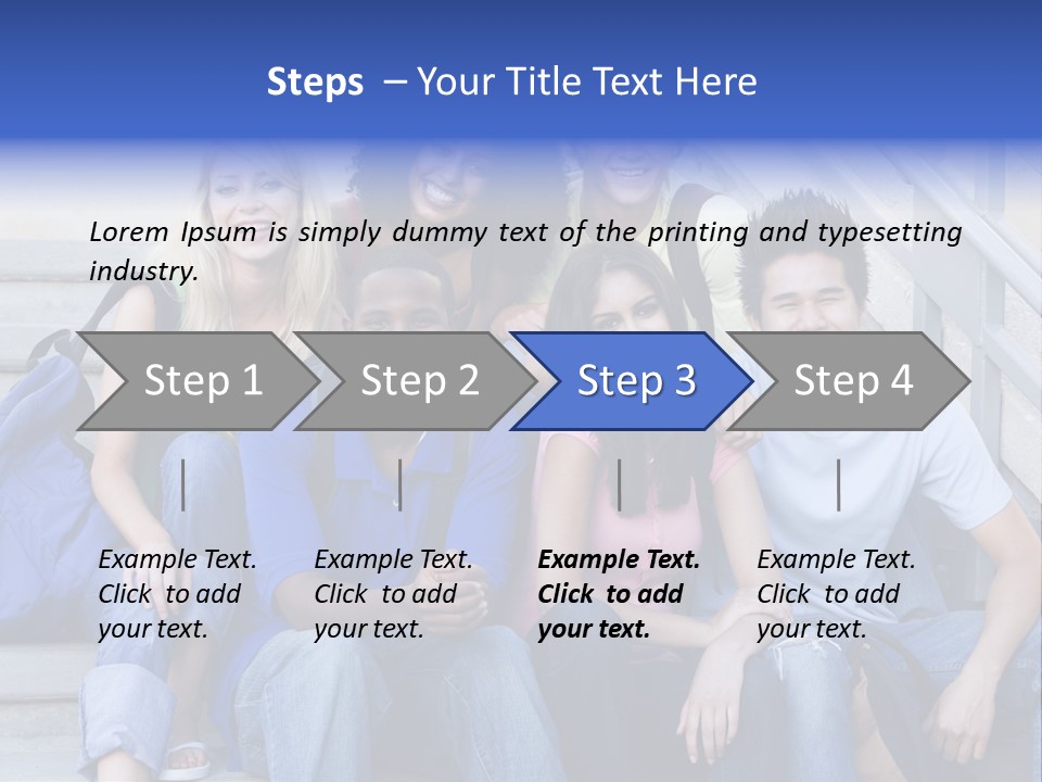 Group Of Six Students Outside Sitting On Steps PowerPoint Template