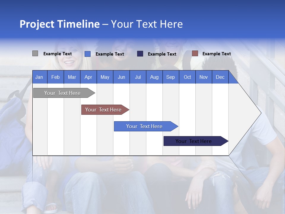 Group Of Six Students Outside Sitting On Steps PowerPoint Template