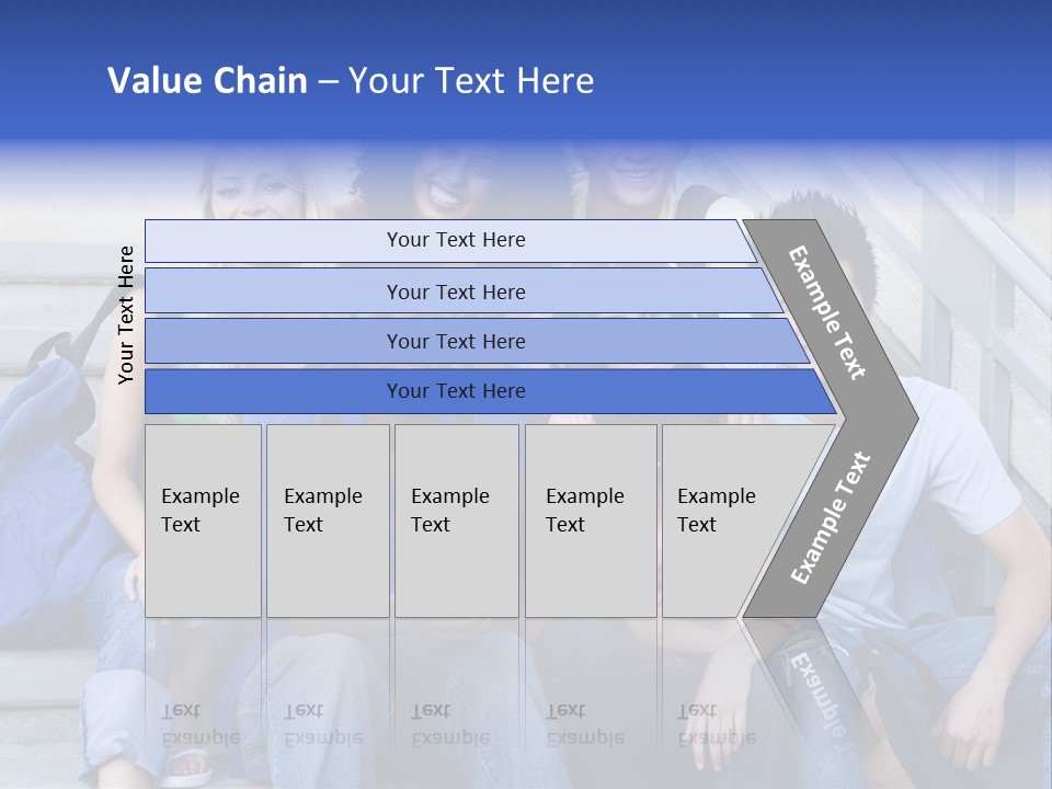 Group Of Six Students Outside Sitting On Steps PowerPoint Template