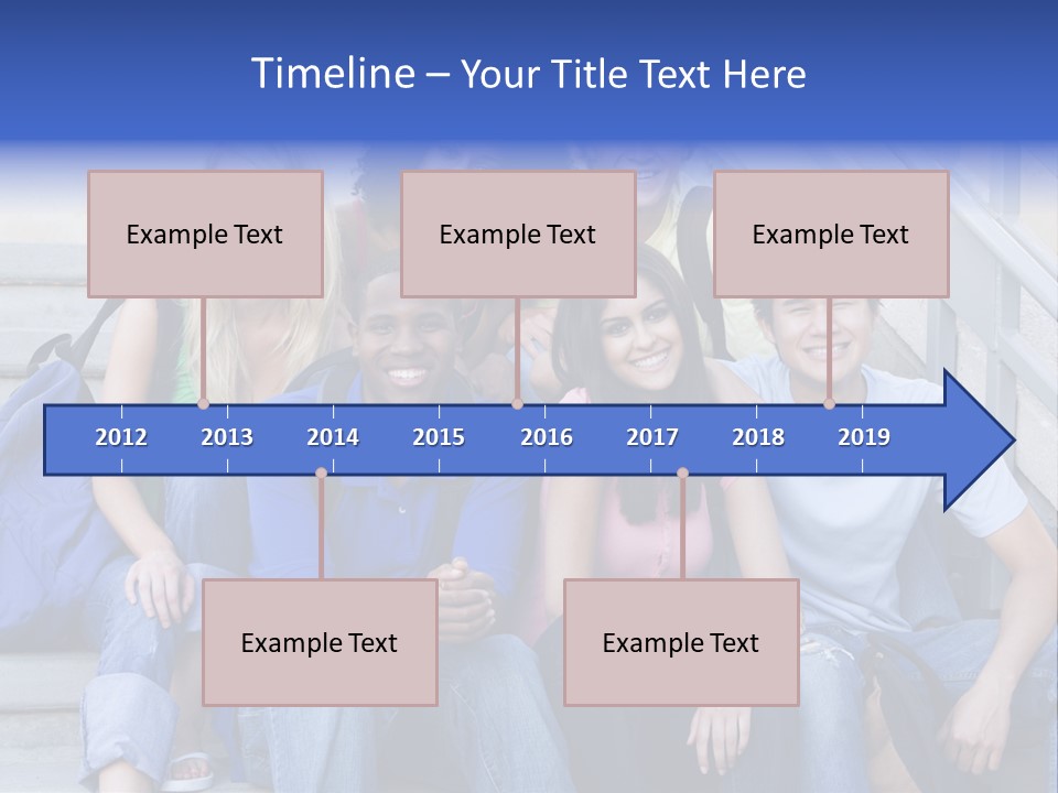 Group Of Six Students Outside Sitting On Steps PowerPoint Template