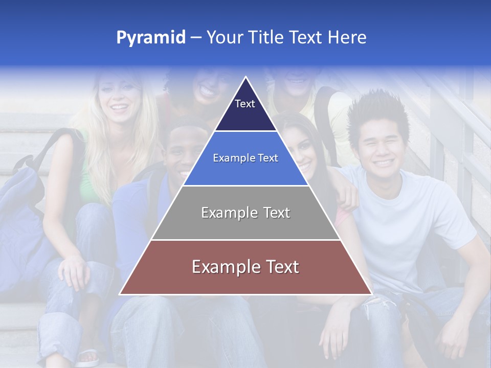 Group Of Six Students Outside Sitting On Steps PowerPoint Template