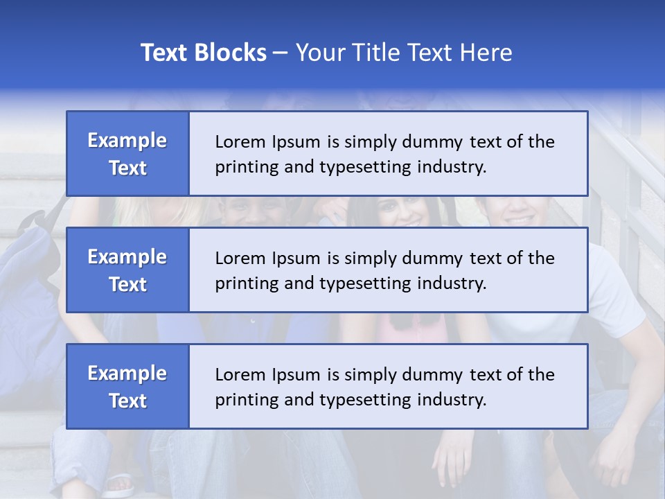 Group Of Six Students Outside Sitting On Steps PowerPoint Template