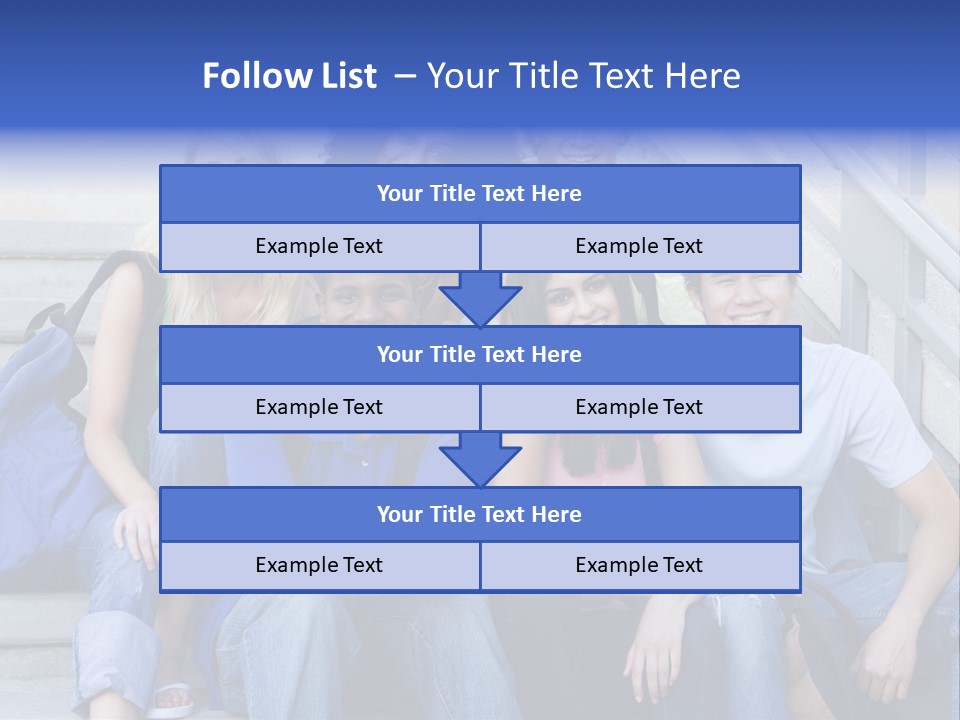 Group Of Six Students Outside Sitting On Steps PowerPoint Template