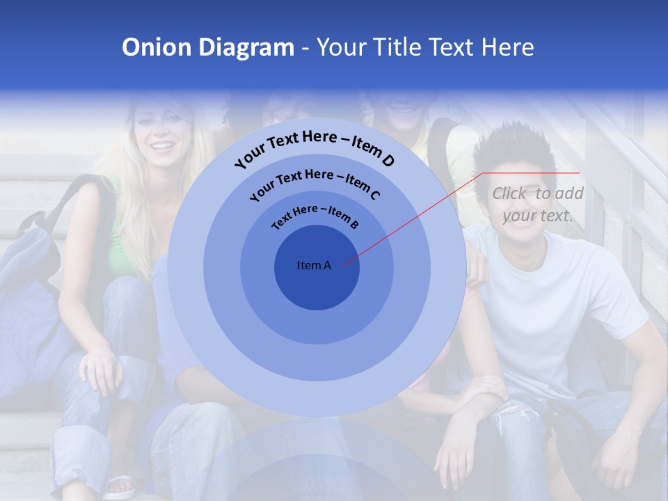 Group Of Six Students Outside Sitting On Steps PowerPoint Template