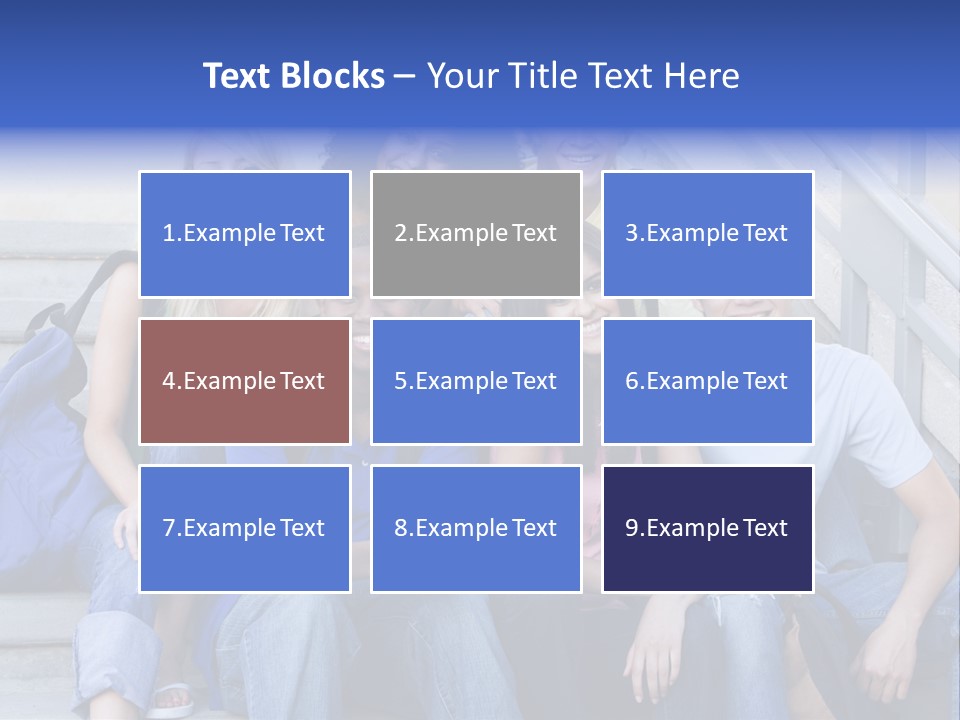 Group Of Six Students Outside Sitting On Steps PowerPoint Template