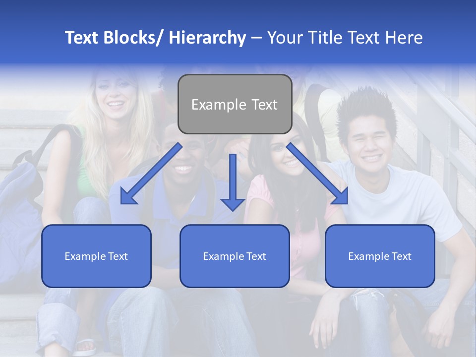Group Of Six Students Outside Sitting On Steps PowerPoint Template