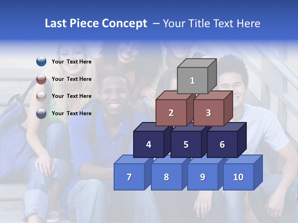 Group Of Six Students Outside Sitting On Steps PowerPoint Template