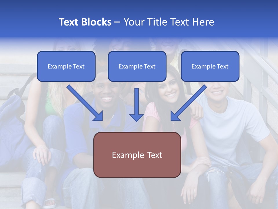 Group Of Six Students Outside Sitting On Steps PowerPoint Template