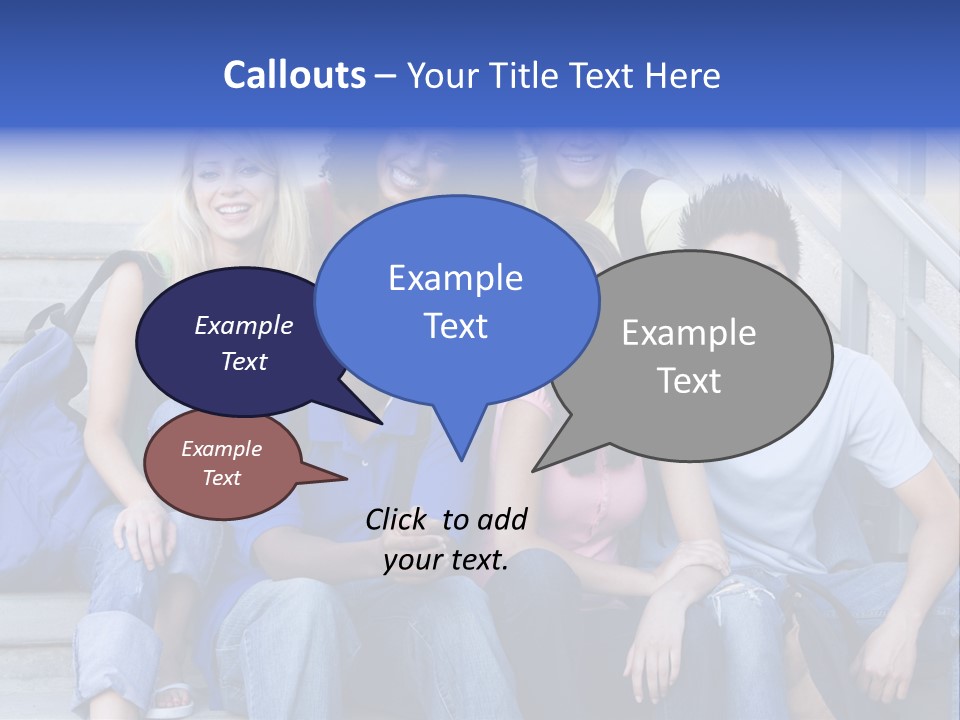 Group Of Six Students Outside Sitting On Steps PowerPoint Template