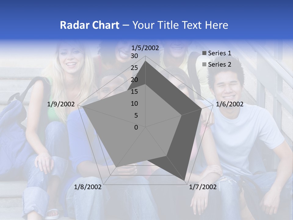 Group Of Six Students Outside Sitting On Steps PowerPoint Template