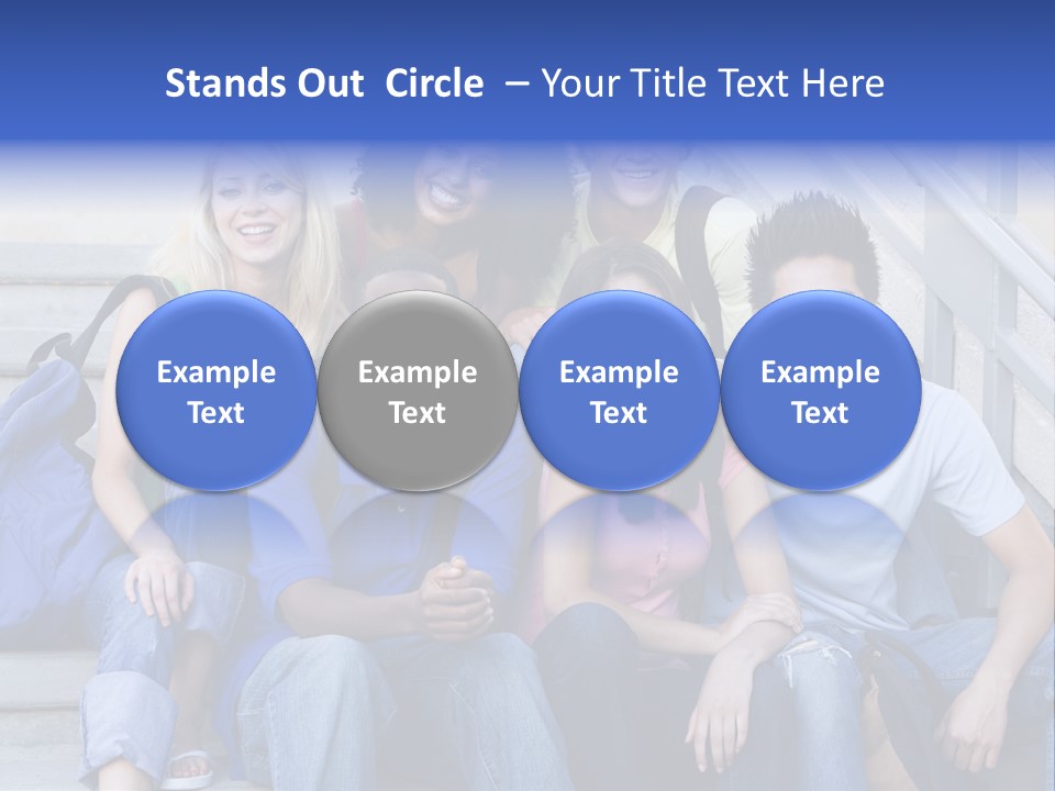Group Of Six Students Outside Sitting On Steps PowerPoint Template