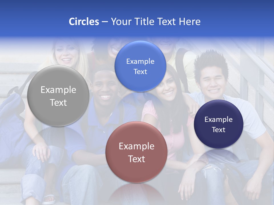 Group Of Six Students Outside Sitting On Steps PowerPoint Template