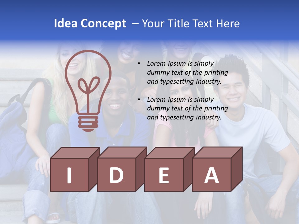 Group Of Six Students Outside Sitting On Steps PowerPoint Template