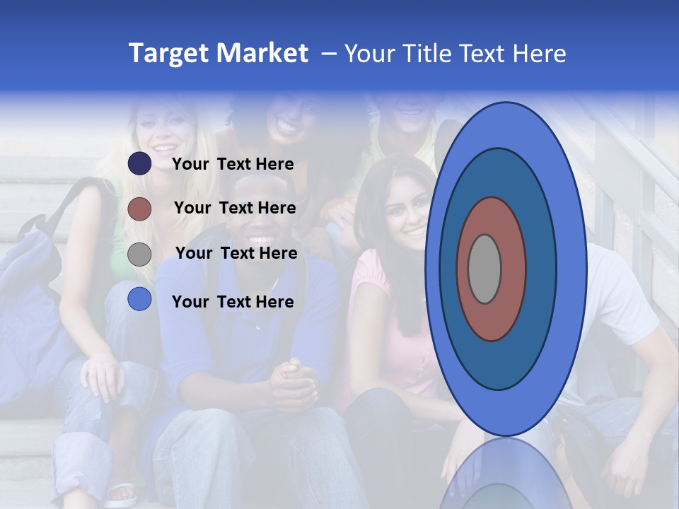 Group Of Six Students Outside Sitting On Steps PowerPoint Template