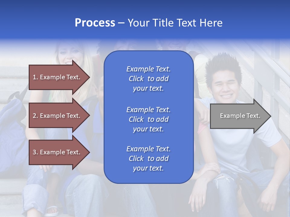 Group Of Six Students Outside Sitting On Steps PowerPoint Template