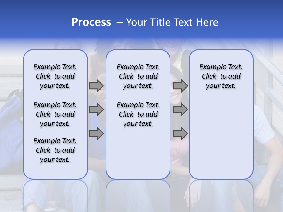 Group Of Six Students Outside Sitting On Steps PowerPoint Template